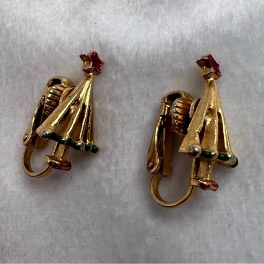 Vintage Stylized Gold Christmas Tree Earrings